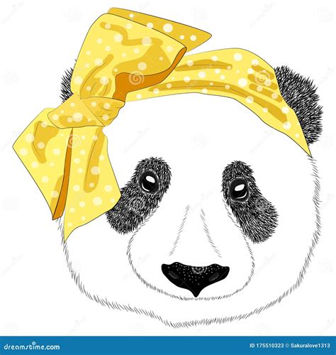 A Hand Drawn Illustration Of The Head Of A Panda Girl With A Bow In The