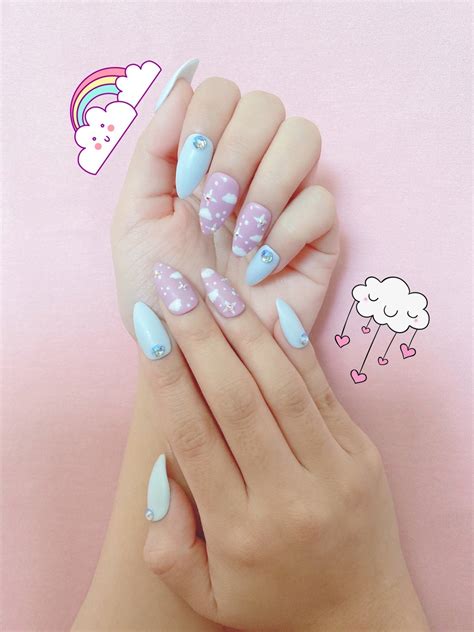 Blue And Mauve Pink Press On Nails Kawaii Nails Cute Nails Etsy