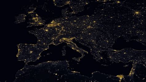 Aerial Photography Of Island With Lights Map Night Europe Hd
