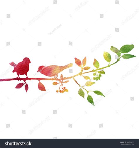Silhouettes Birds Tree Hand Drawn Songbirds Stock Illustration