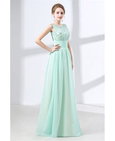 Flowing Chiffon Long Teal Prom Dress With Modest Beading Top Ch6635