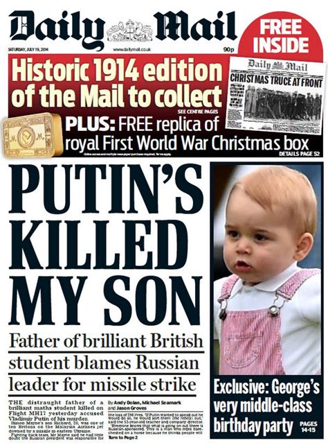 DAILY MAIL FRONT PAGE: Putin's killed my son. #skypapers ...