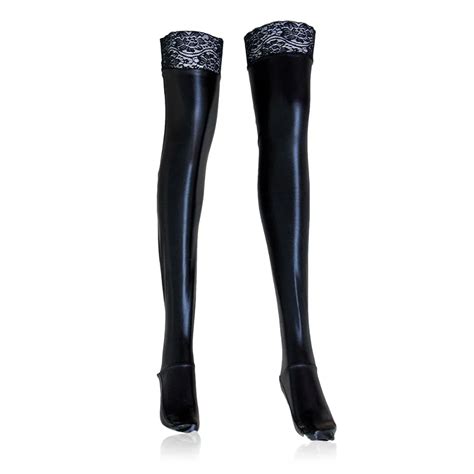 Sexy Pu Metallic Lace Band Thigh High Leggings Leather Leg Restraint