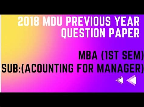 2018 Mdu Mba 1st Sem Previous Year Question Paper Accounting For