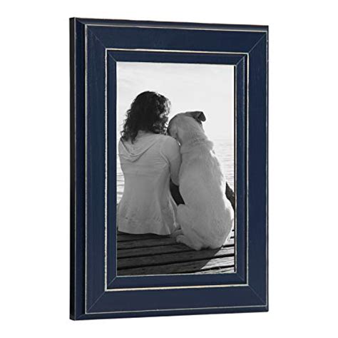 Designovation Kieva Solid Wood Picture Frame Distressed Navy Blue 4x6