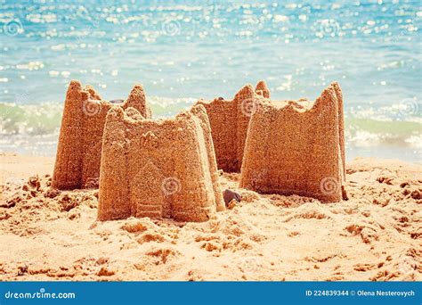 Sand Castle With Towers On The Beach With View On The Sea Holiday