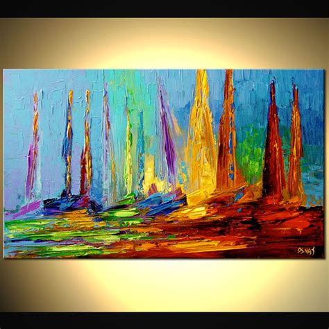Seascape Painting Colorful Sail Boats On Sea Wall Decor Large 5932