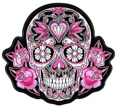 Pink Roses Sugar Skull Patch Skull Patches Thecheapplace