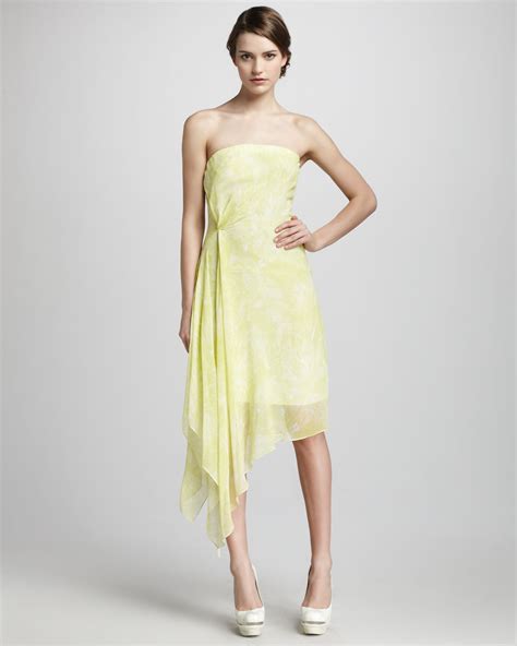 Robert Rodriguez Chiffon Handkerchief Dress In Yellow Lemonice Lyst