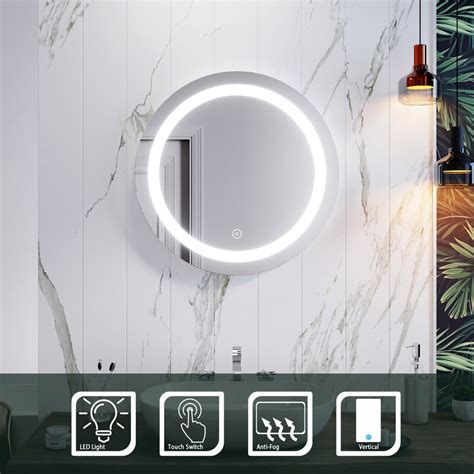 Elegant 600 X 600mm Round Illuminated Led Bathroom Mirror Touch Sensor Demister