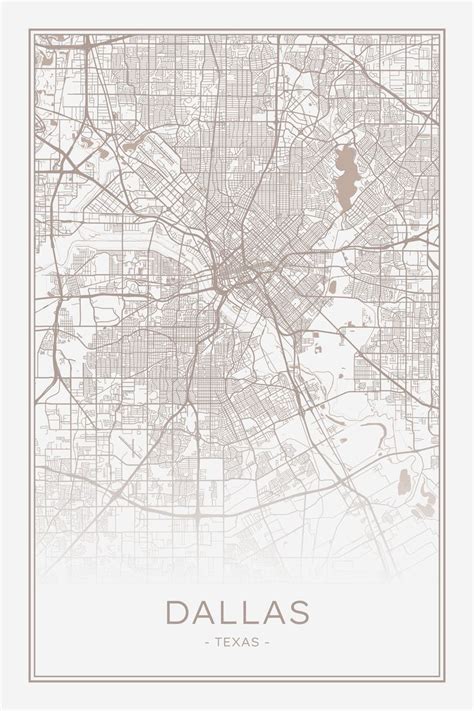A Map Of The City Of Dallas Texas With Streets And Roads In Sepia