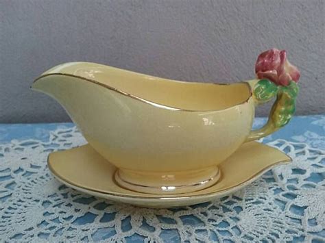 Royal Winton Rose Bud Gravy Boat Jug And Saucer Yellow Vintage Kitchen Gravy Boat Rose Buds
