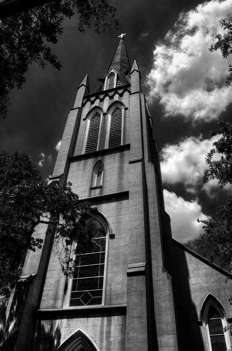 Saint Johns Episcopal Church Savannah Georgia In Black And White