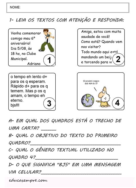 Atividade Gêneros Textuais Português