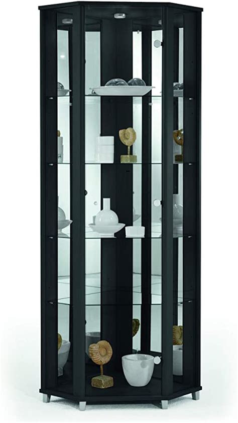 Fully Assembled Home Black Corner Glass Display Cabinet 7 Glass