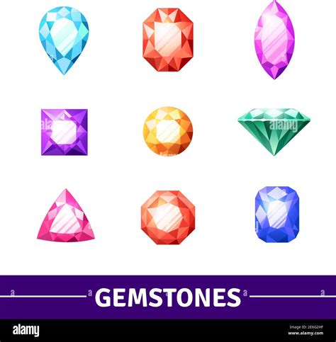 Gemstones In Different Colors And Shape Realistic Icons Set Isolated