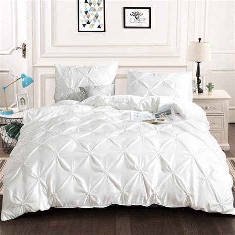 White Pintuck Comforter Set Queen All Season Pinch Pleat Comforter With 2 Pillo Ebay