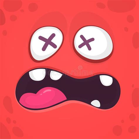 Scared Cartoon Monster Face Vector Halloween Red Monster With Big
