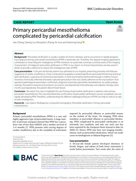 Pdf Primary Pericardial Mesothelioma Complicated By Pericardial