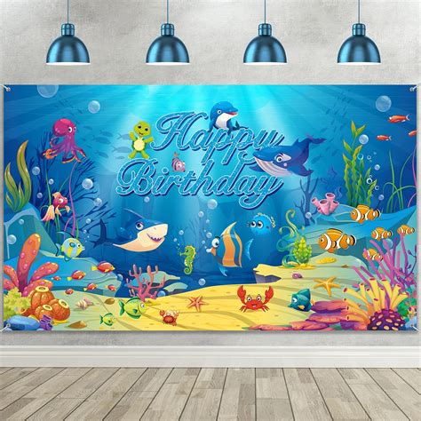 Buy Sea Backdrop Ocean Animal Happy Birthday Decorations Under Ocean