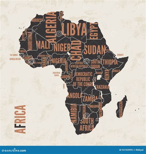 Africa Vintage Detailed Map Print Poster Design Vector Illustration