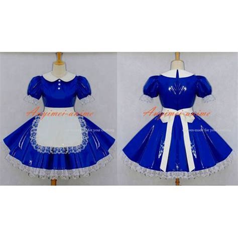 sexy sissy maid pvc dress blue lockable uniform cosplay costume custom made[g602] sissy maid