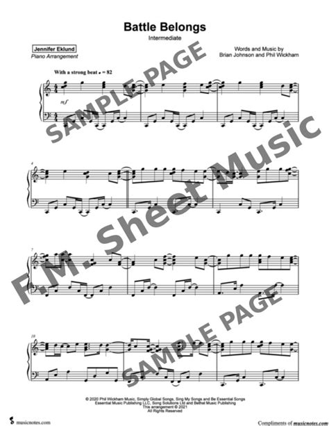 Battle Belongs Intermediate Piano By Phil Wickham F M Sheet Music Pop Arrangements By