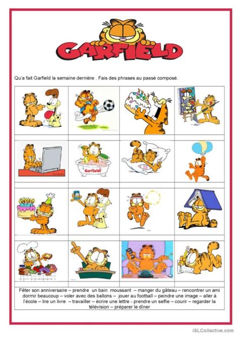 3 Garfield Français Fle Fiches Pedagogiques Pdf And Doc
