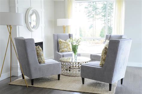 Yellow And Gray Living Room With Chairs In Circulation Formation