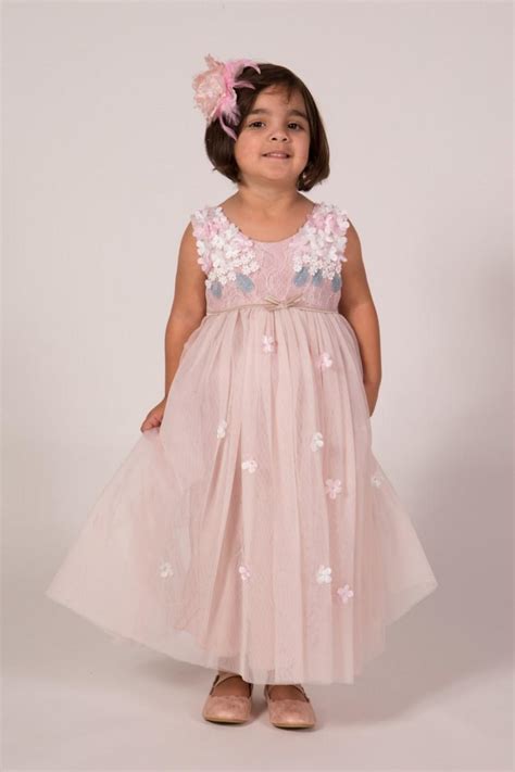 Beautiful Blush Pink Flower Girl Dress With Pink And White Flower