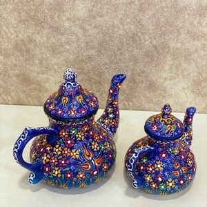 Handmade Turkish Ceramic Teapot Set Colorful Tea Serving Set Etsy