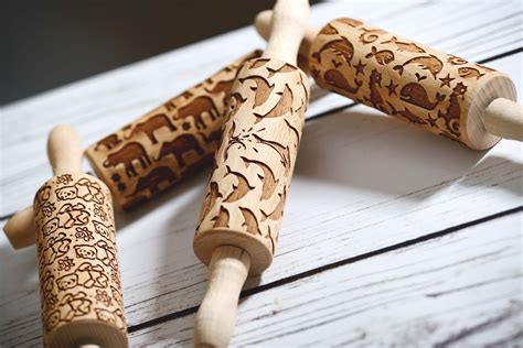 Set Of 4 Mini Rolling Pins Laser Engraved Rolling Pin Cookies Decorating Roller