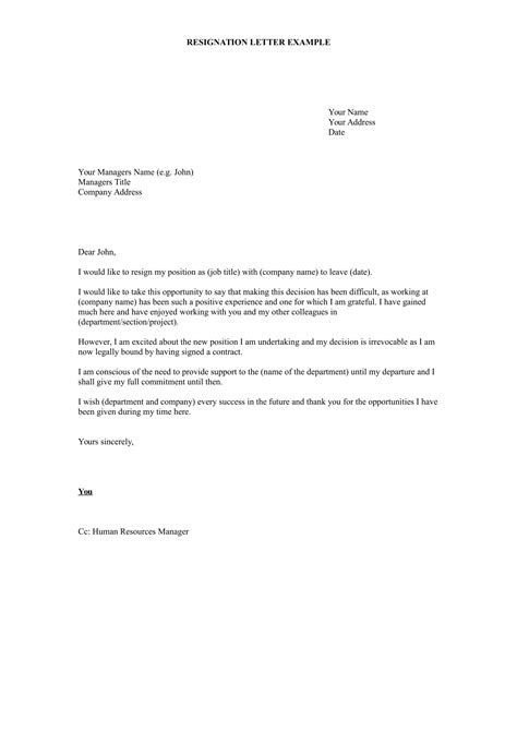 Irrevocable Letter Of Resignation Sample Sample Resignation Letter