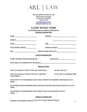 Law Office Legal Client Intake Form Living Trust Client Intake Form