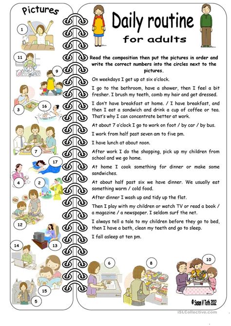 daily routines  adults elementary  key worksheet  esl
