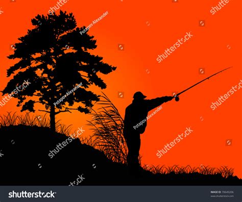 Illustration Fisherman Silhouette Sunset Stock Vector Royalty Free