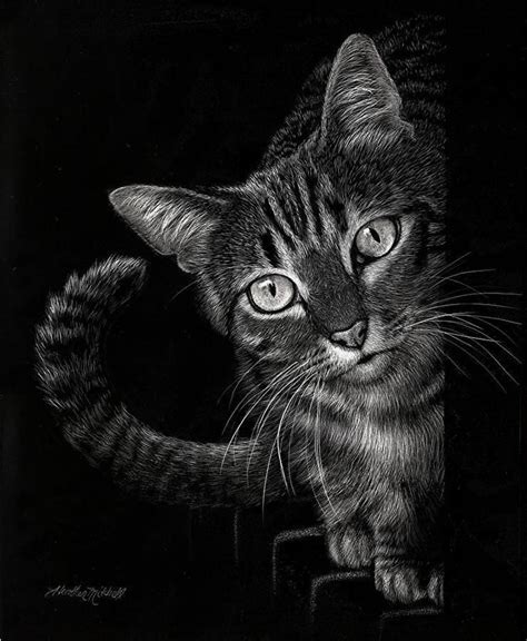Recently added 35+ cat scratch vector images of various designs. Curious by Heather A. Mitchell Scratchboard ~ 14" x 11 ...