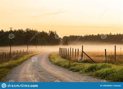 Dirt Road Leading To Fog And Sunrise During Sunrise Stock Photo Image