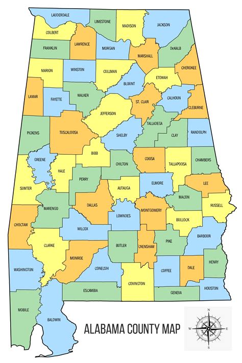 24x36in Alabama County Map Laminated