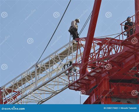 Assembly Of A Tower Crane Connecting A Jib With The Tower Editorial