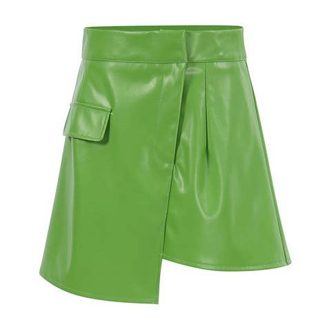 High Waist Seamed Trim Vegan Leather Mini Skirt Green Fiel Shop