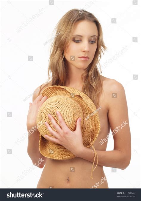 Topless Blond Woman Covering Breasts Straw Stock Photo Shutterstock