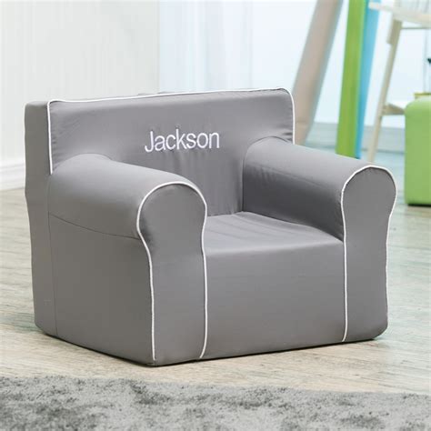 Available in a variety of colors from purple to turquoise, it's a micro version of an. Here and There Personalized Kids Chair - Gray Canvas ...