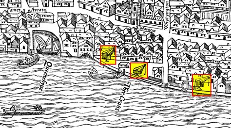 Global Maritime History Highlighted Area Three Cranes Near Queenhithe