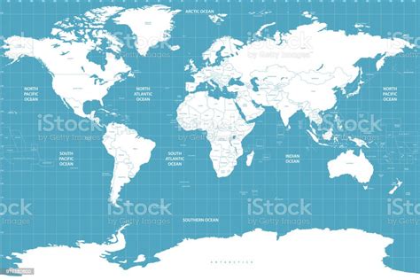 High Detailed Vector World Map With Country Names And Borders Stock