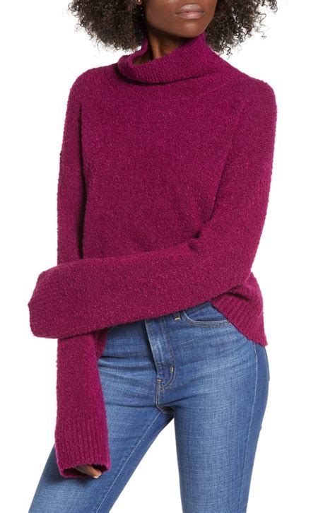 Bouclé Sweater Main Color Purple Magenta Boucle Sweater Turtleneck