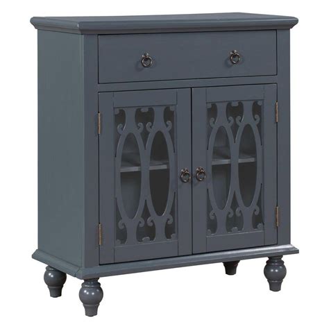 315 In Blue Wood Accent Buffet Sideboard Storage Cabinet With Doors