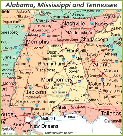 Map Of Tennessee And Alabama The World Map