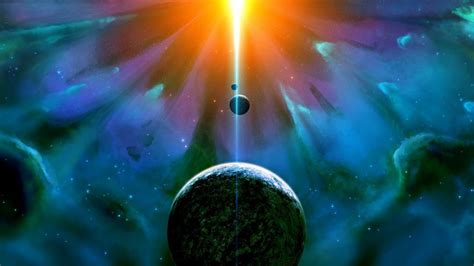 Nebula Universe Planet Satellite Glare Light Wallpaper