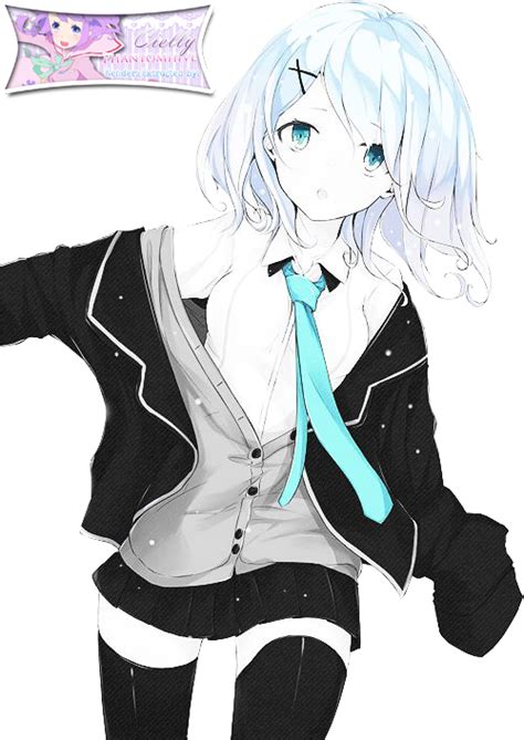 Cute Anime Light Blue Haired Color Girl Extracted By